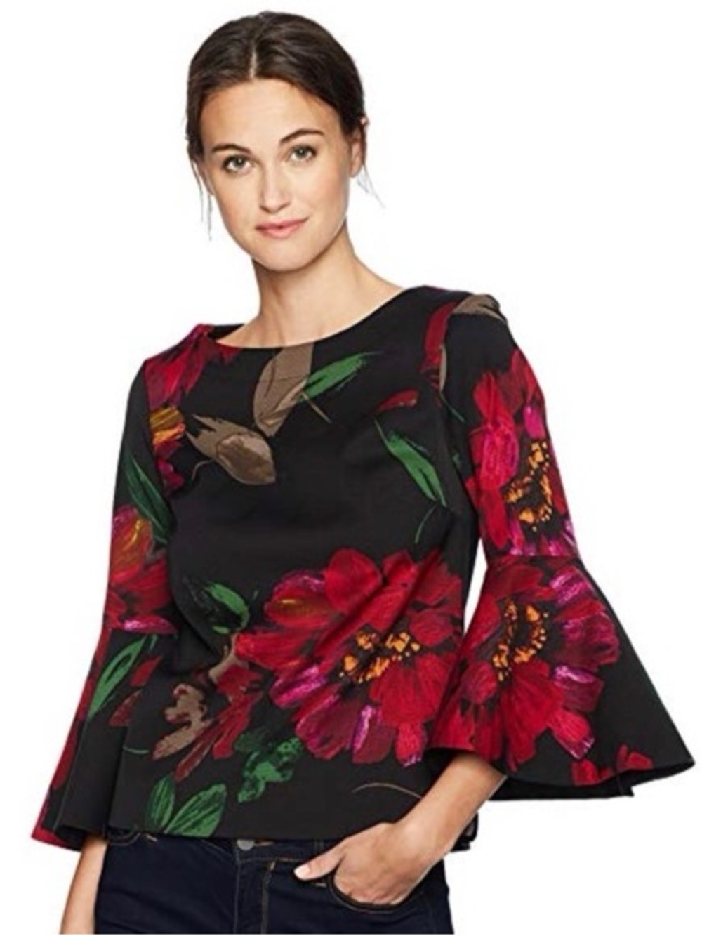 Trina Turk Splendid Floral Bell Sleeve Top Blouse